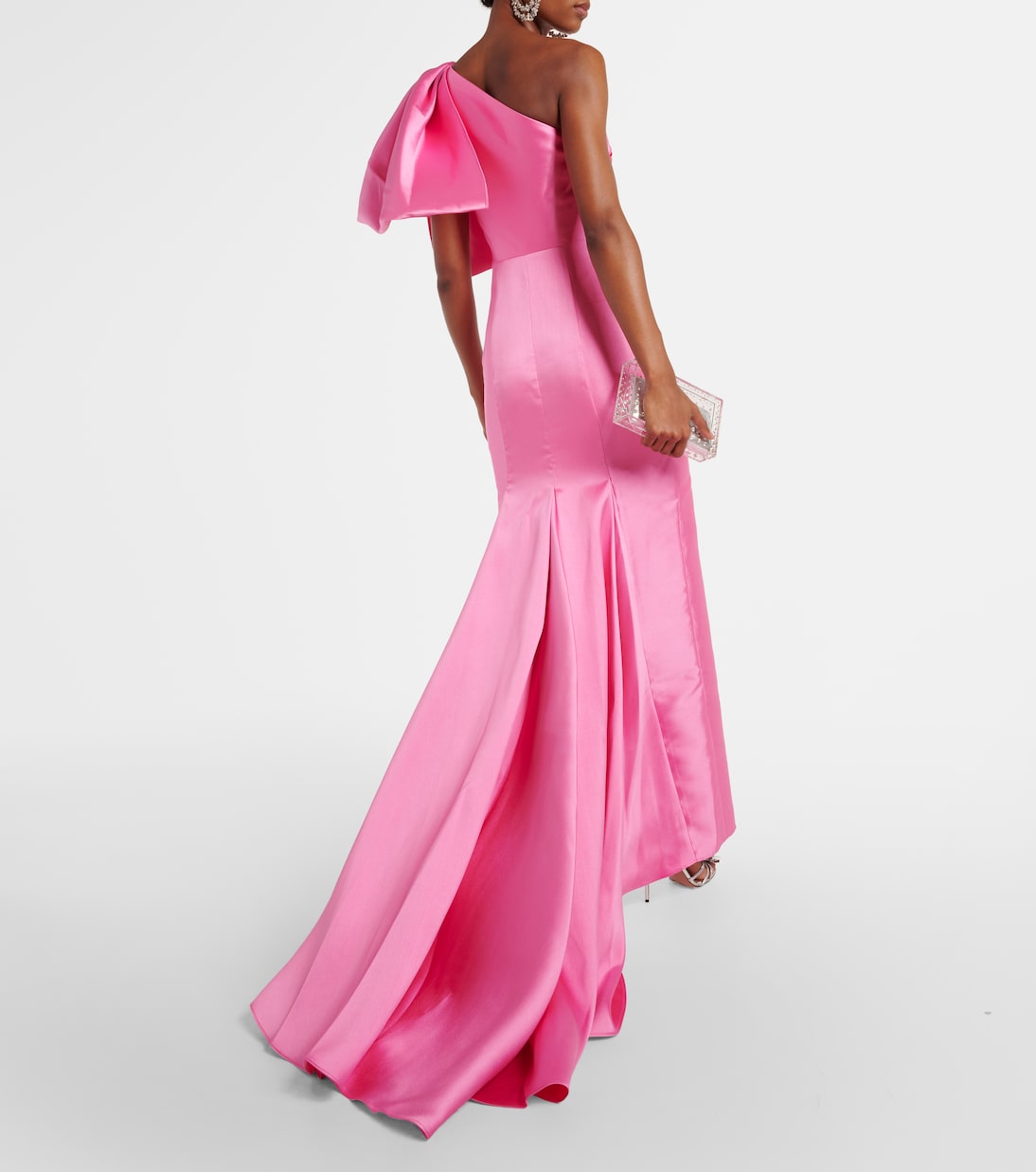 Priya bow-detail draped satin gown | Solace London