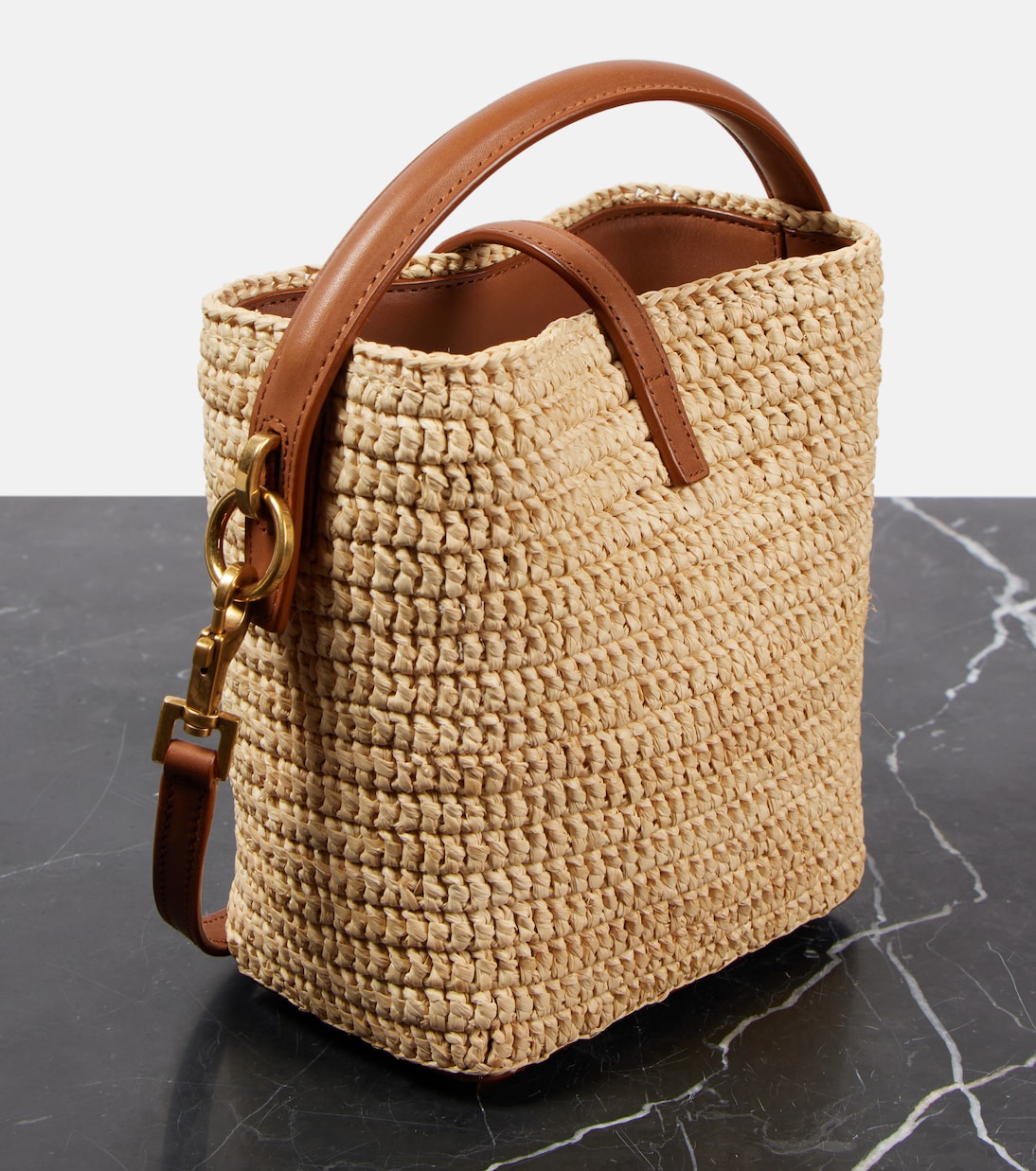 Secchiello Le 37 Mini in rafia con pelle | Saint Laurent