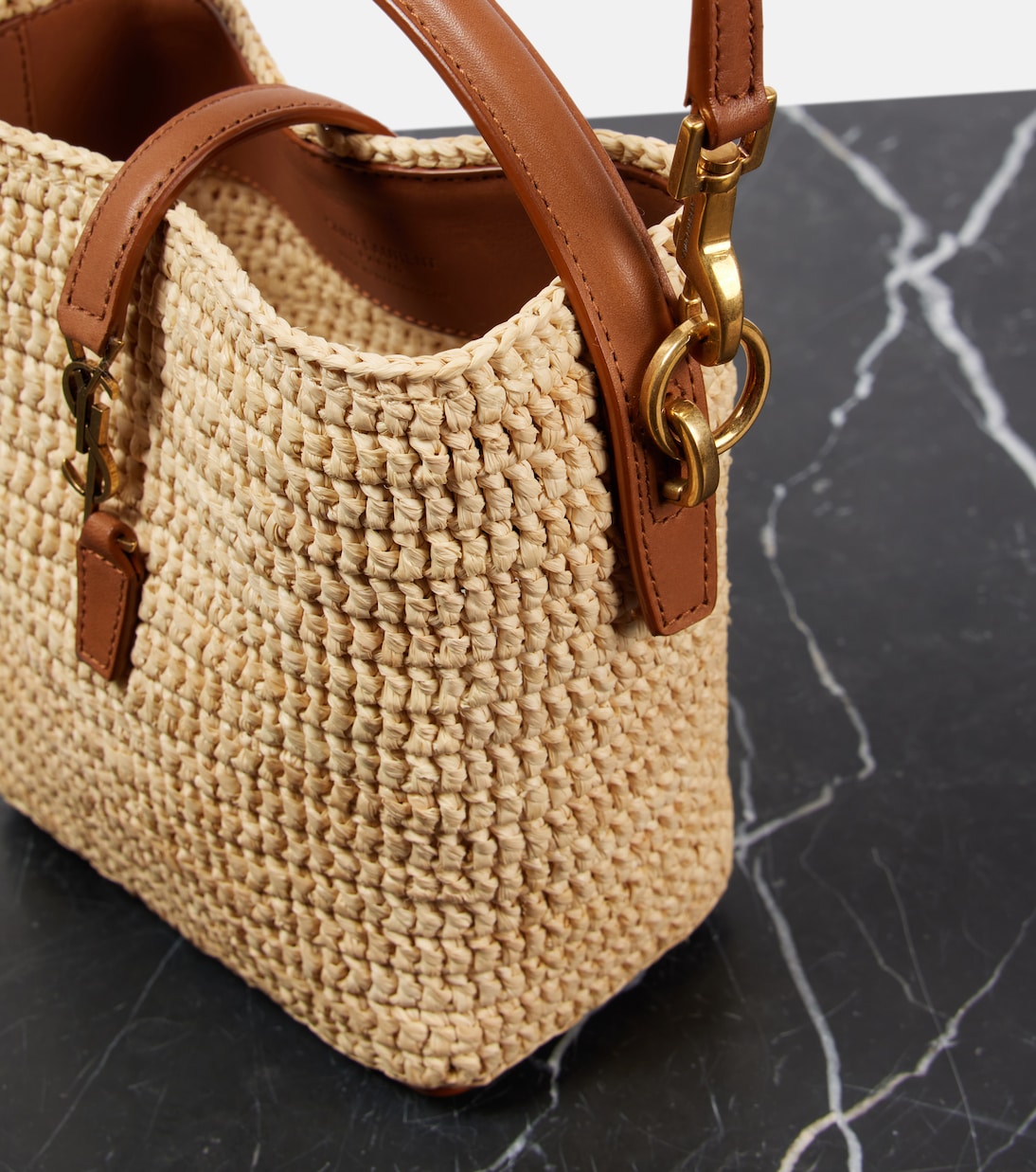 Secchiello Le 37 Mini in rafia con pelle | Saint Laurent