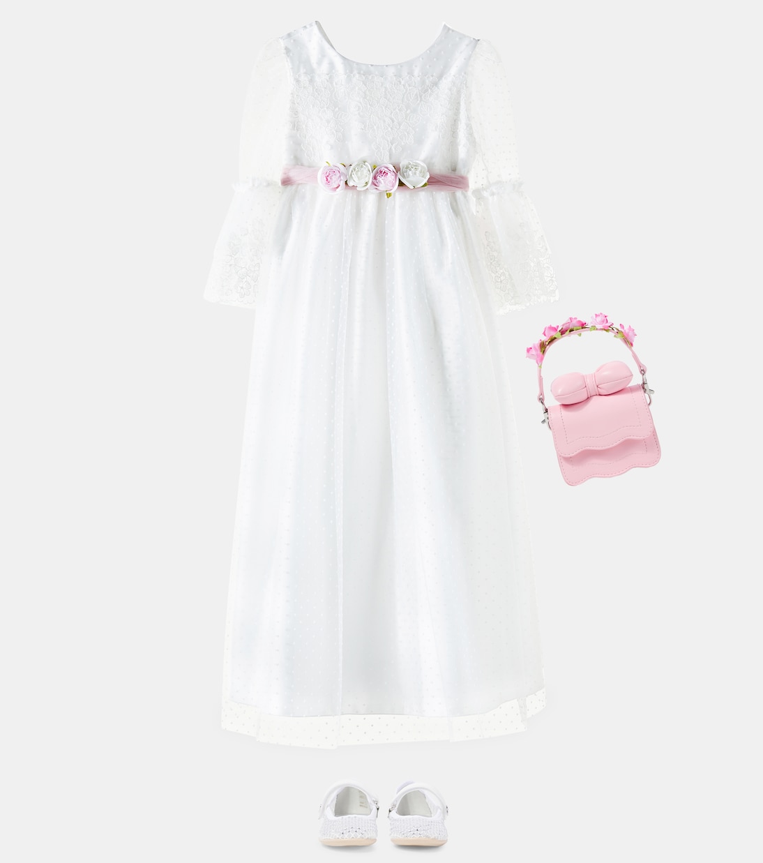 Abito in pizzo e tulle con fiocco | Monnalisa