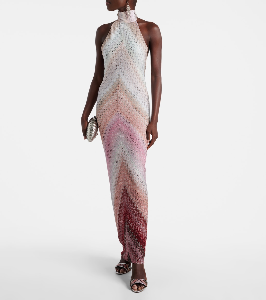 Vestido largo con escote halter en zigzag | Missoni