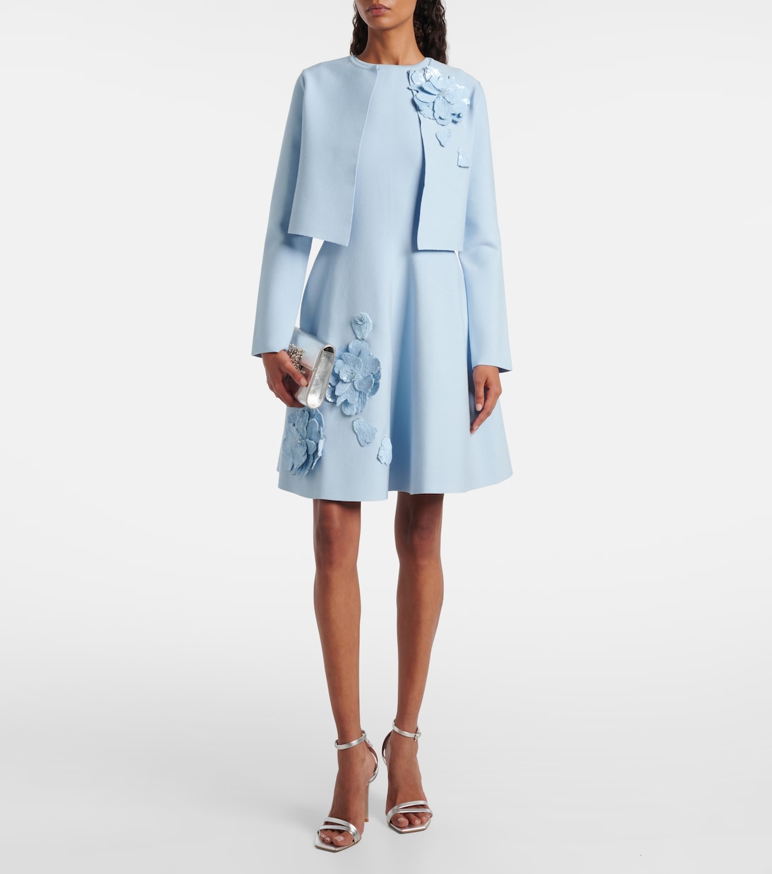 Cropped floral-appliqué sequined jacket | Oscar de la Renta