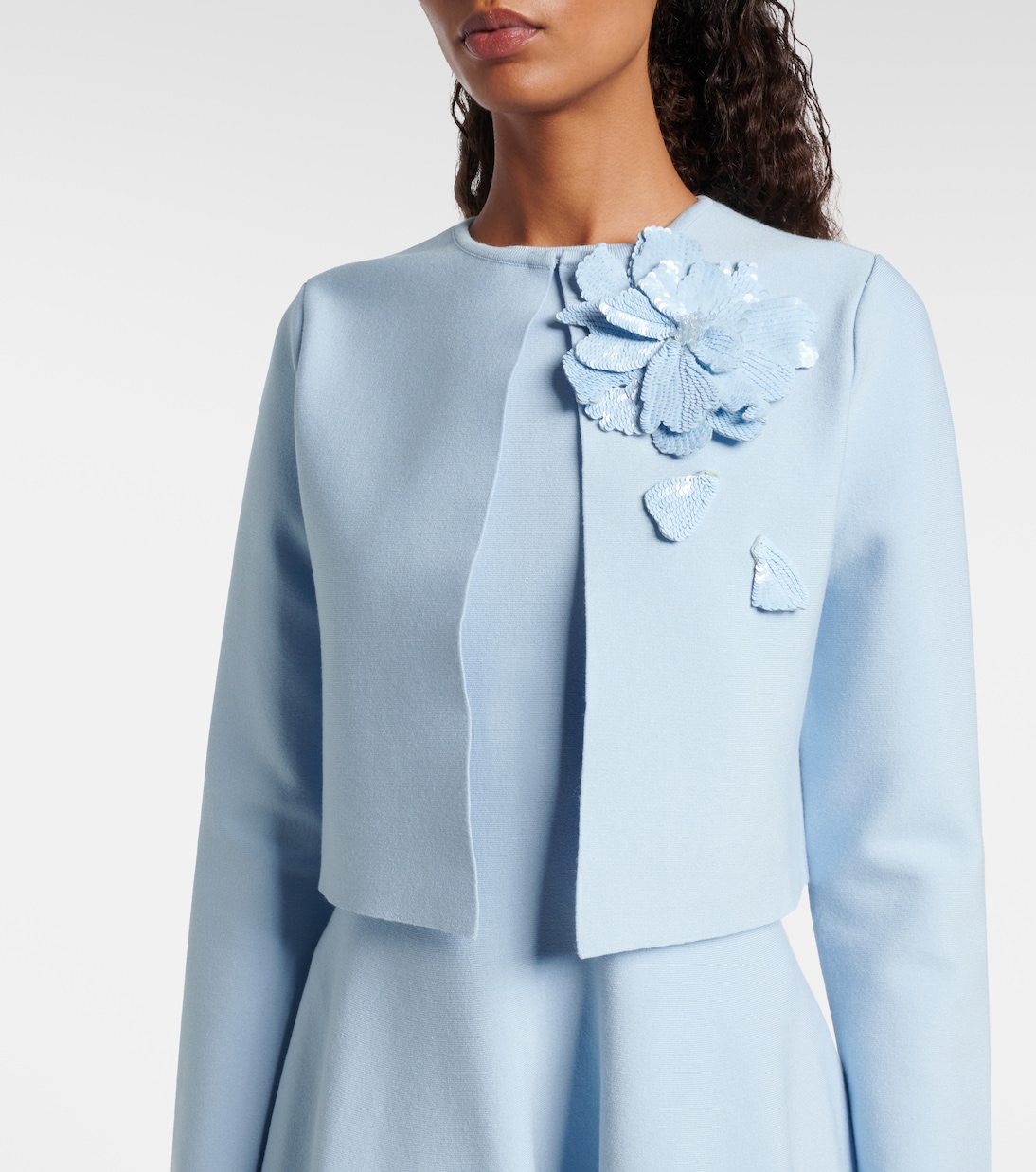 Cropped floral-appliqué sequined jacket | Oscar de la Renta