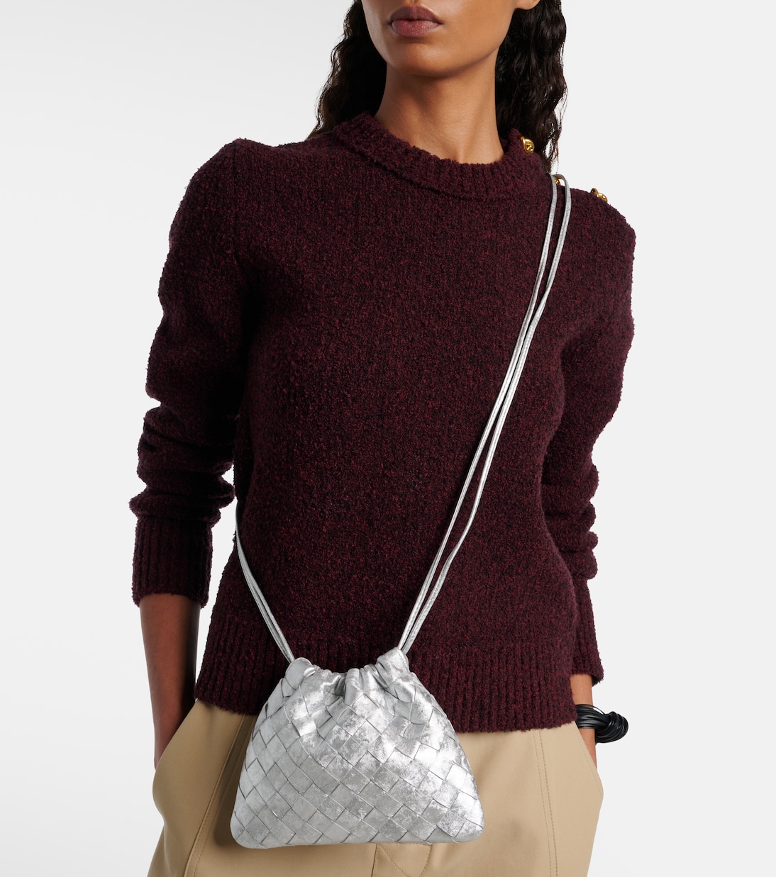 Intrecciato Small metallic leather pouch | Bottega Veneta