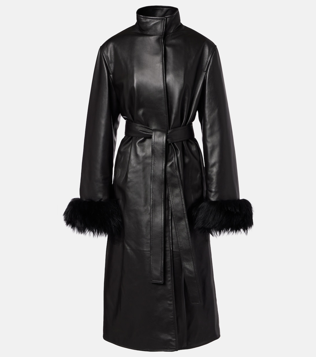 Mantel aus Leder mit Shearling | Alaïa
