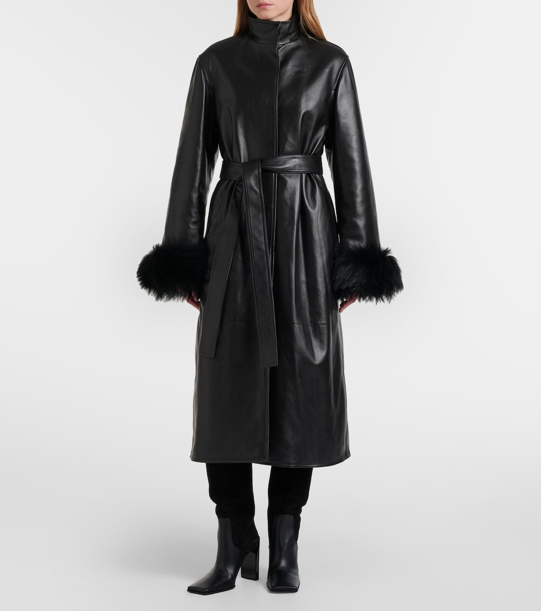 Mantel aus Leder mit Shearling | Alaïa