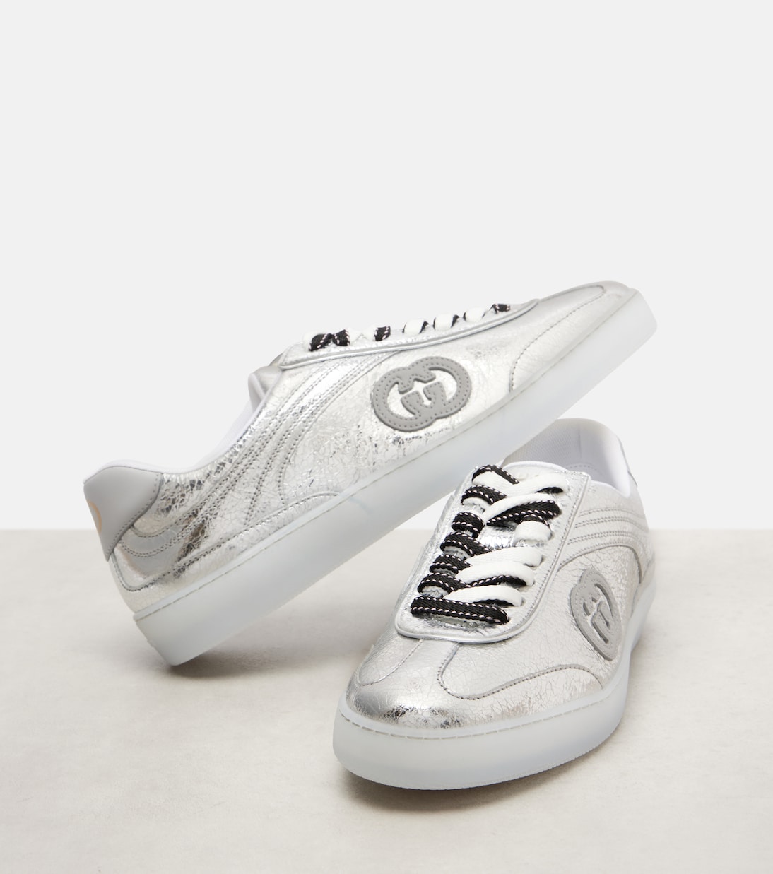 G75 metallic leather sneakers | Gucci