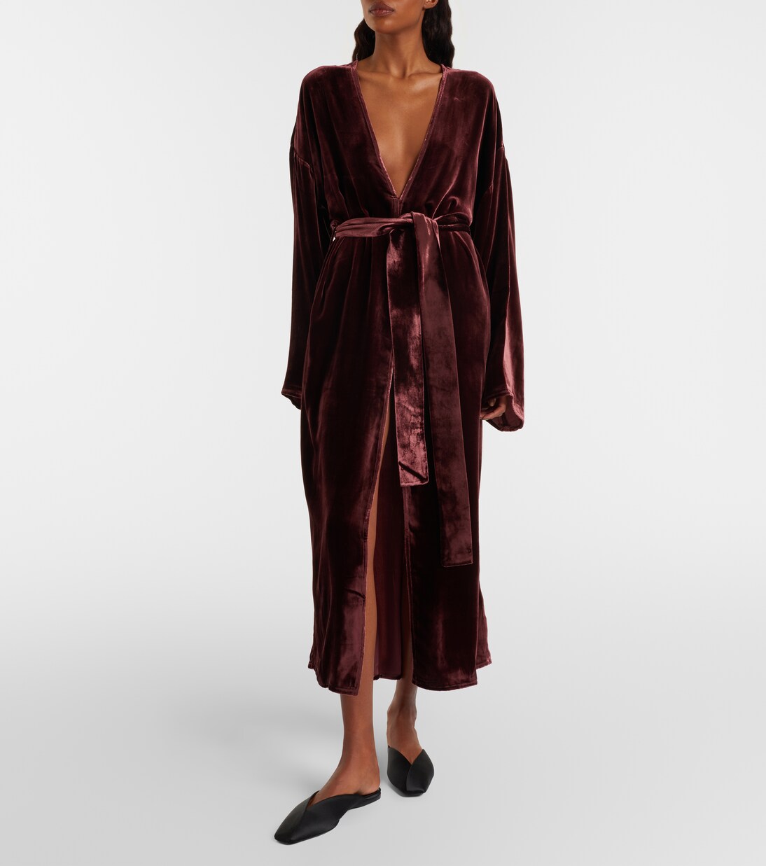 Belted velvet midi dress | Asceno