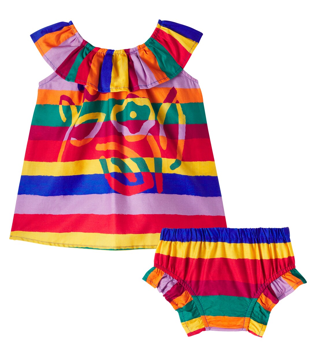 Baby striped cotton dress and bloomers set | Fábula