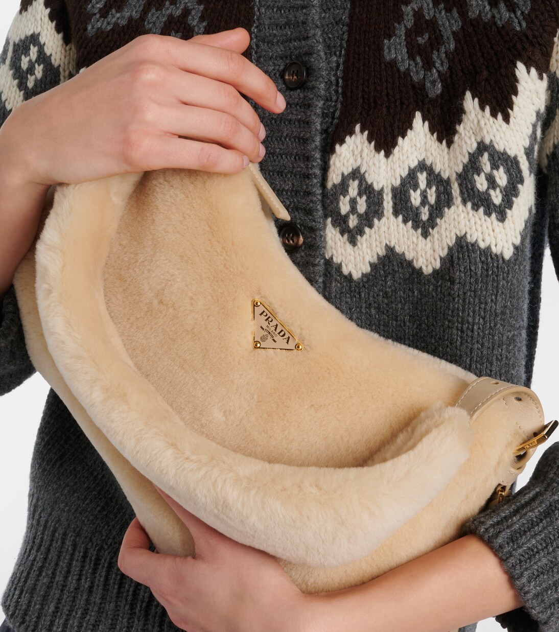 Prada Aimée Medium shearling shoulder bag | Prada