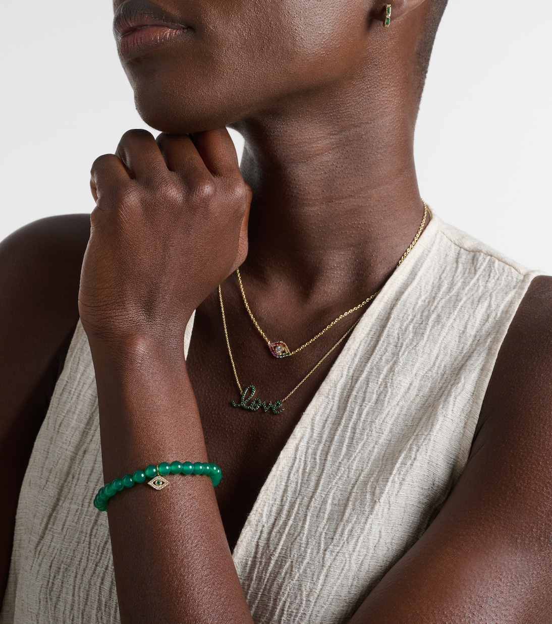 Armband Evil Eye aus Onyx mit 14kt Gelbgold, Diamanten und Smaragd | Sydney Evan