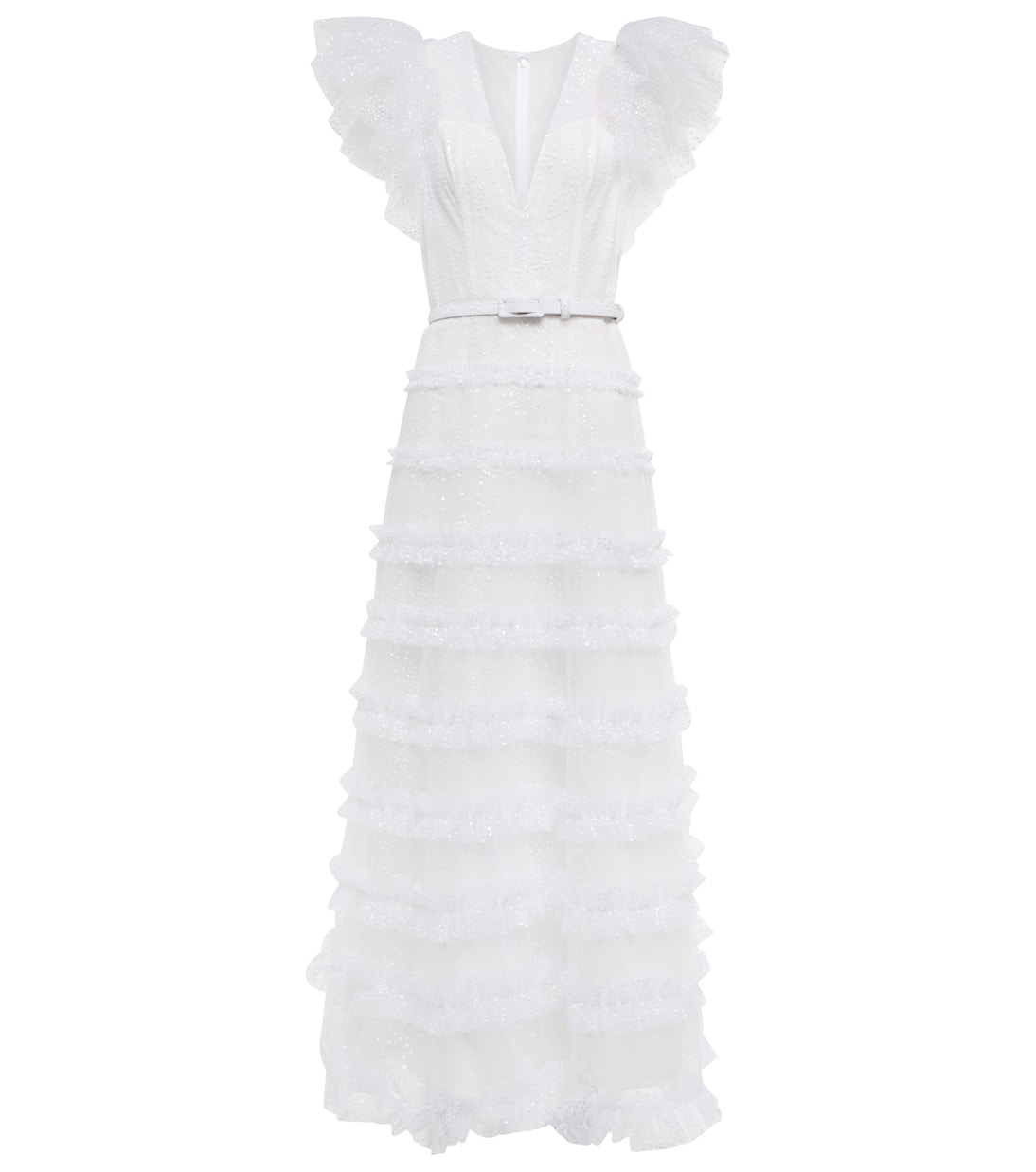 Myra ruffled glitter tulle gown | Costarellos
