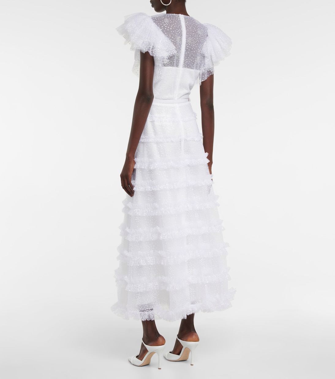 Myra ruffled glitter tulle gown | Costarellos