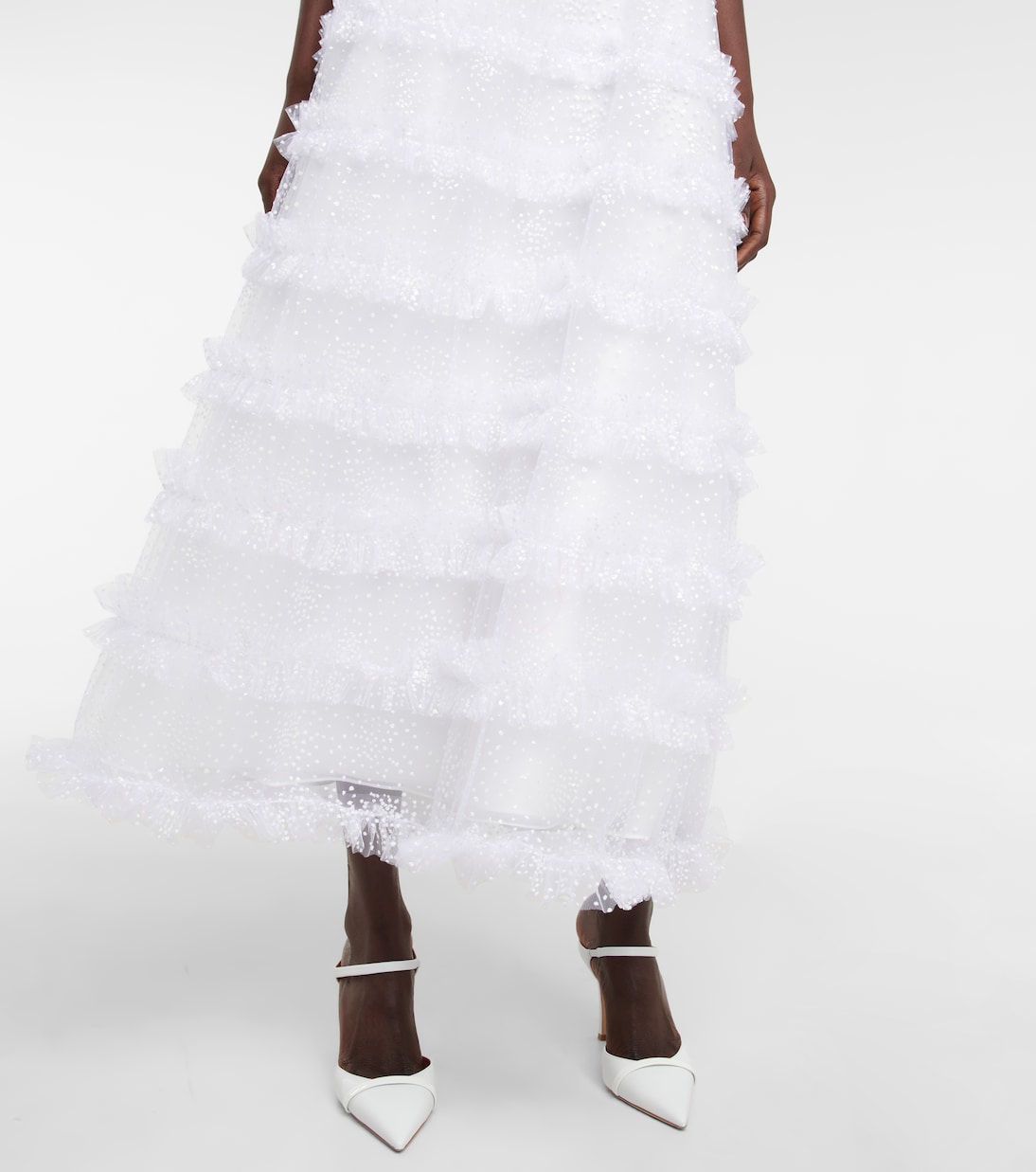 Myra ruffled glitter tulle gown | Costarellos