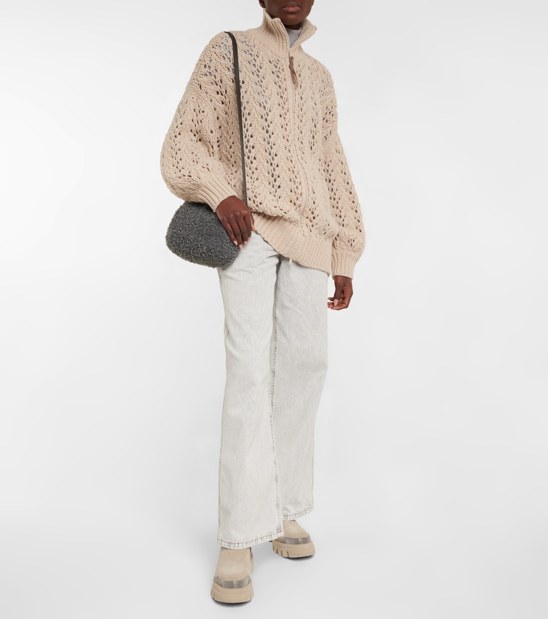 Open-knit wool-blend cardigan | Brunello Cucinelli