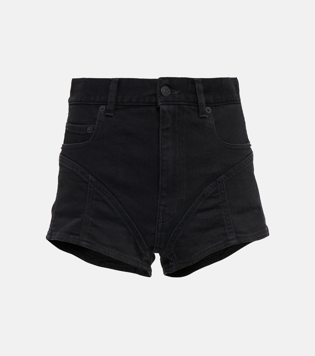 Lace-trimmed high-rise denim shorts | Mugler