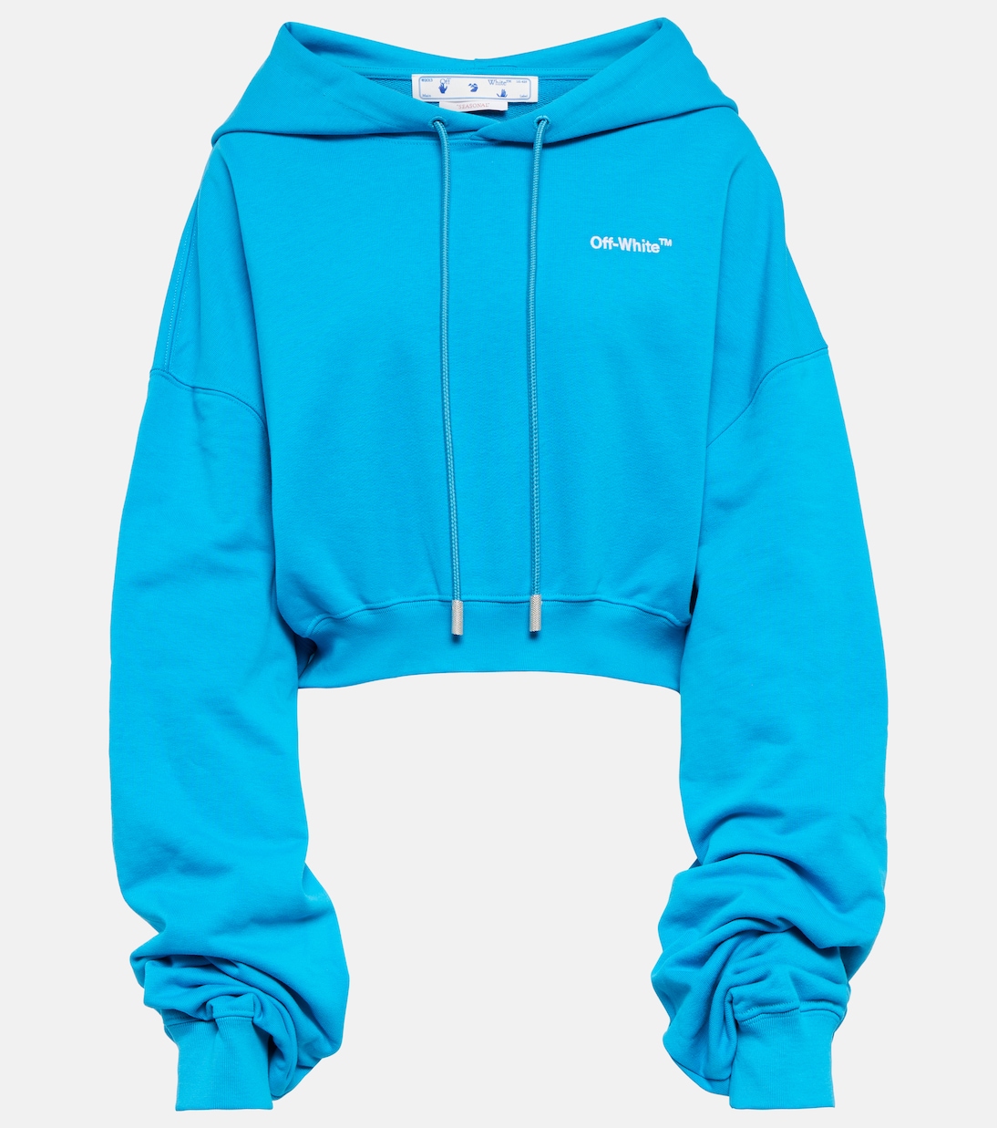 Cropped cotton hoodie in blue Off White Mytheresa