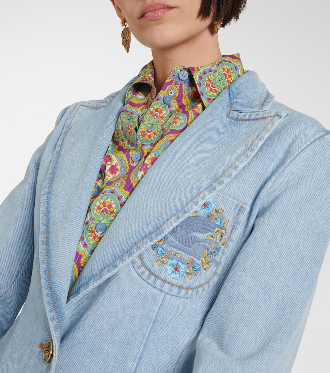 Embroidered denim blazer | Etro