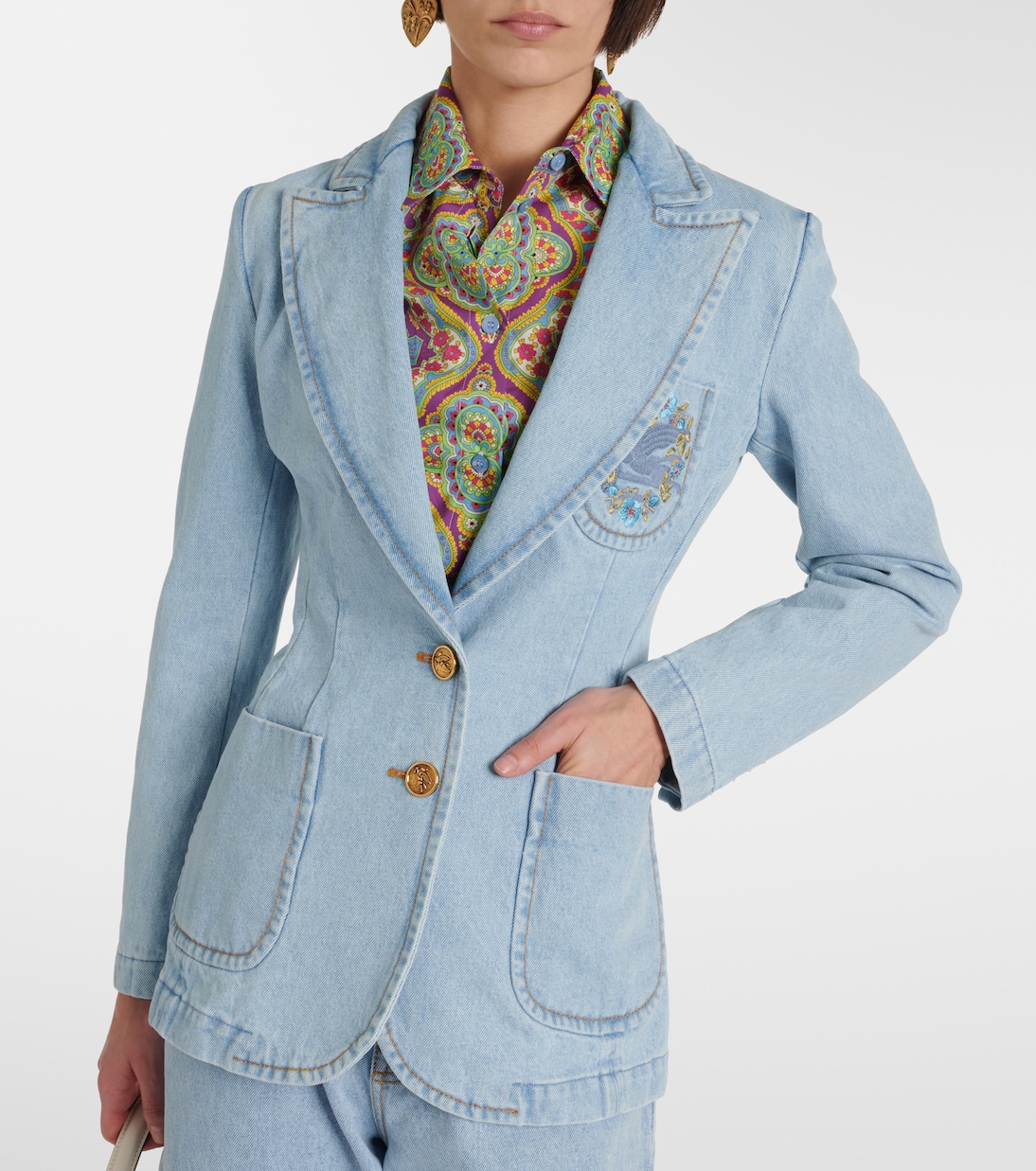 Embroidered denim blazer | Etro