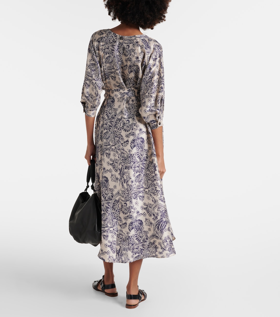 Vestido midi de seda estampada juvenil de Loro Piana