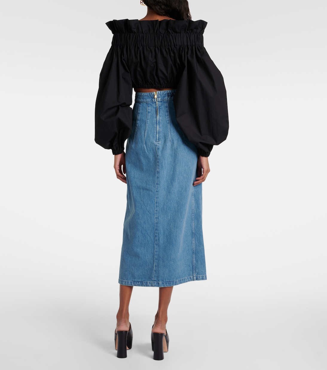 Jupe midi en jean à taille haute | Patou