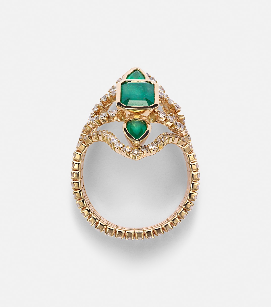 Anello in oro 18kt stile Deco con smeraldi e diamanti - Collezione Elegante SHAY JEWELRY per Giovani
