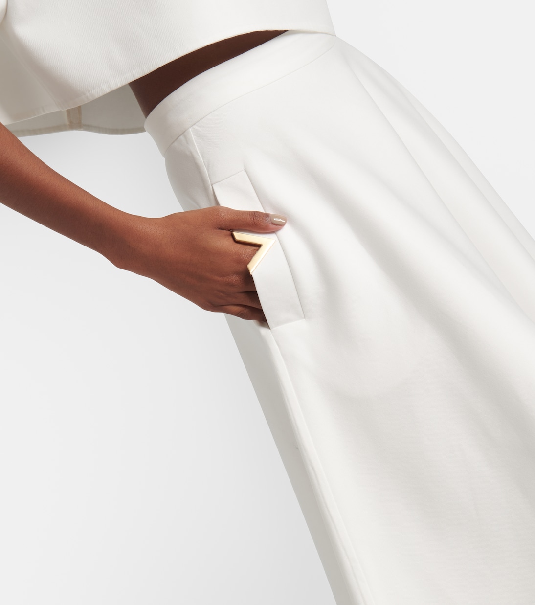 Gonna midi VGold in gabardine di cotone | Valentino