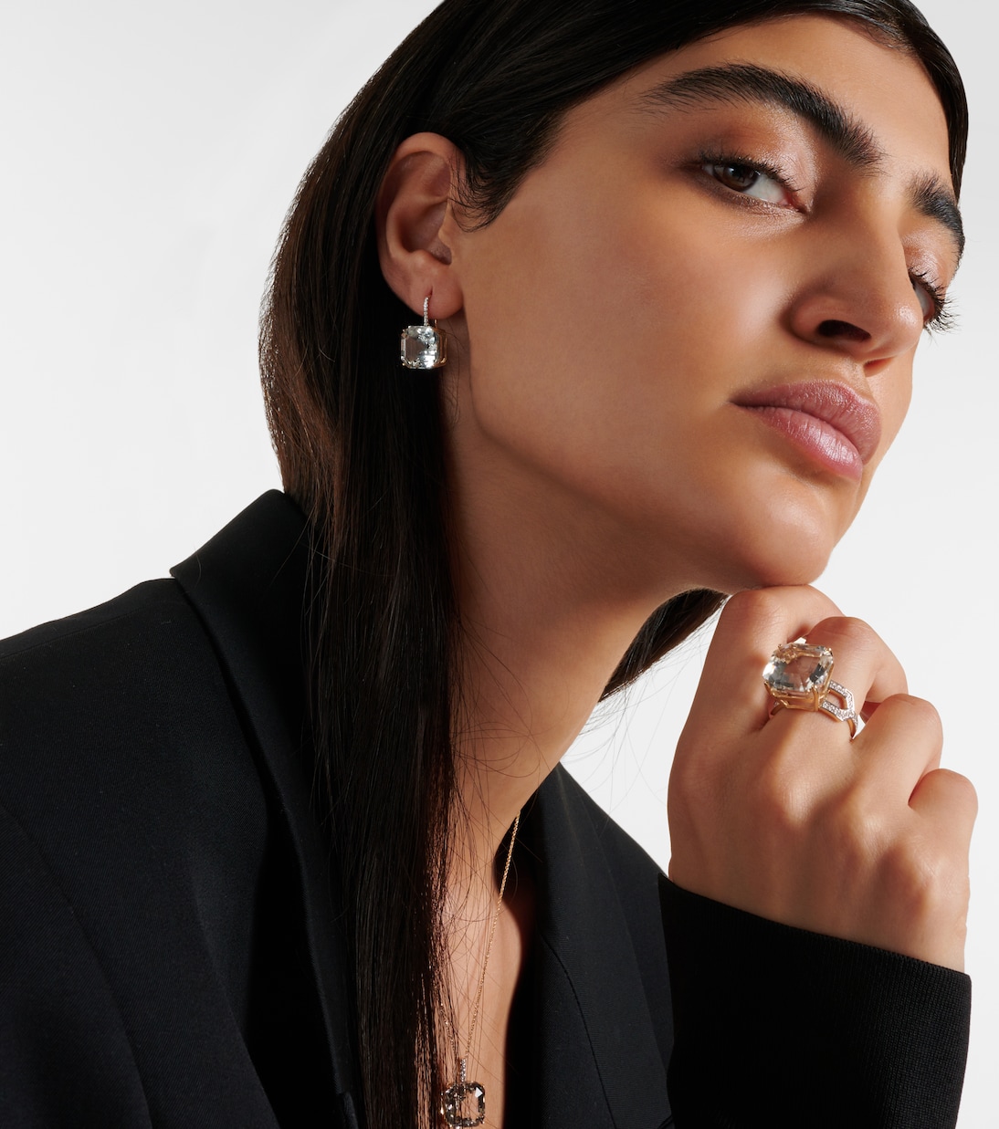 Boucles d'oreilles en or 14 ct, diamants et quartz | Mateo