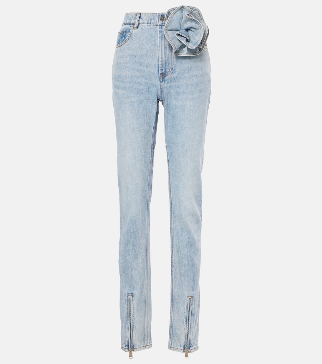Jeans rectos de tiro alto con aplique floral | Area