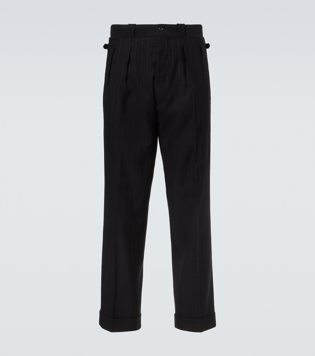 Pinstripe pleated wool-blend straight pants | Prada