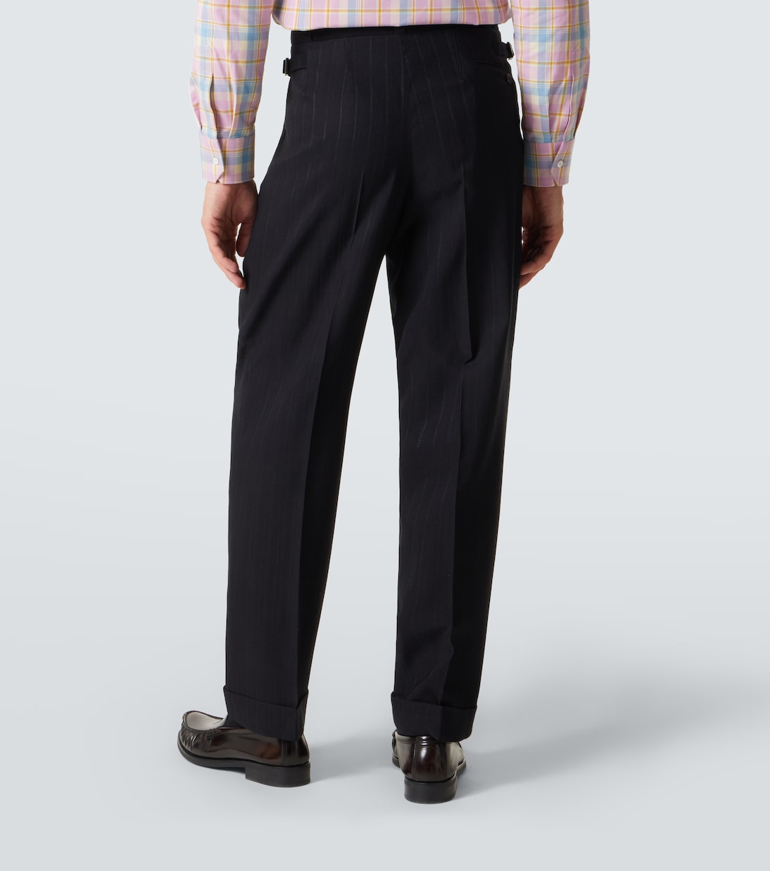 Pinstripe pleated wool-blend straight pants | Prada