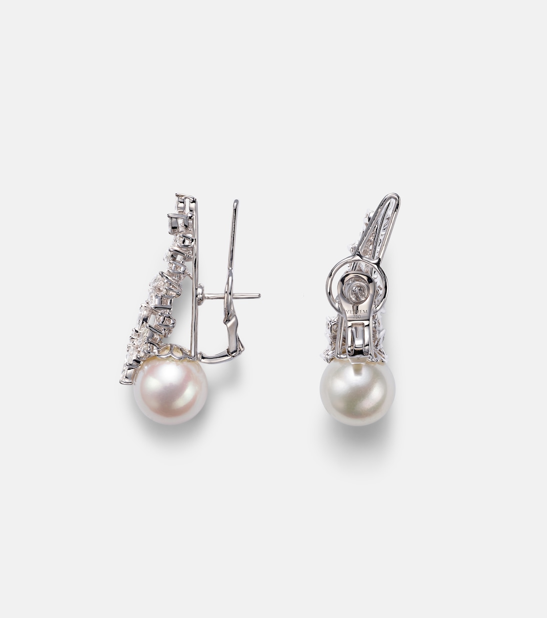 Orecchini a clip Perlescent in oro bianco 18kt con diamanti e perle | Yeprem