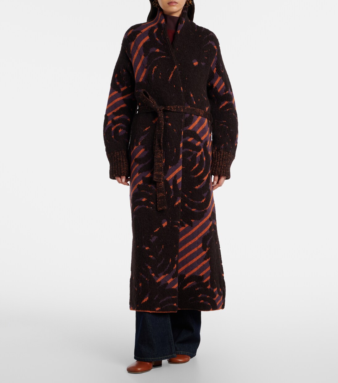 Wool and alpaca-blend jacquard wrap coat | Dries Van Noten