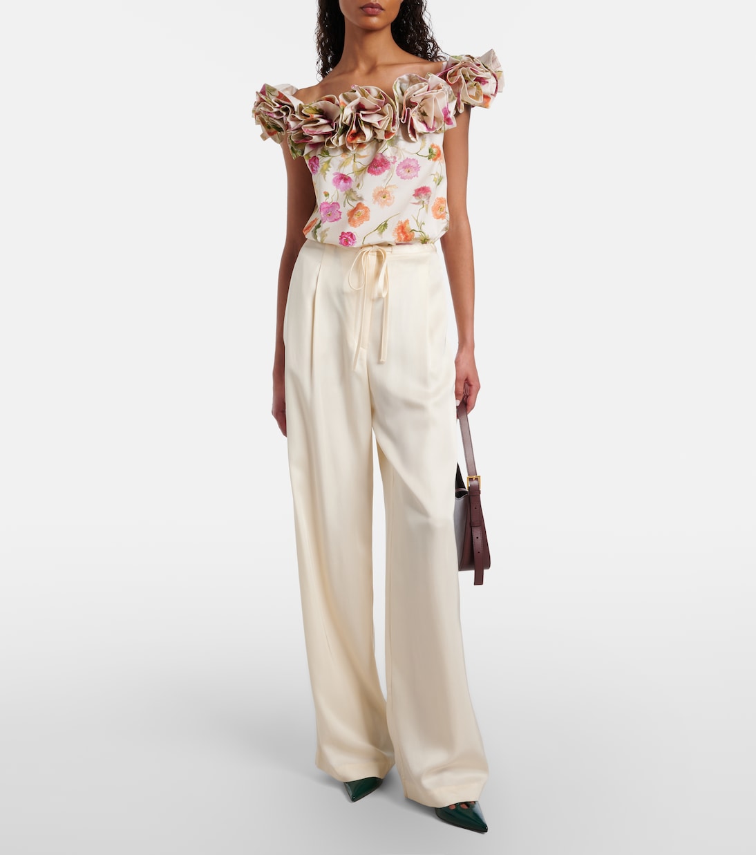 Floral-appliqué off-shoulder cotton-blend top | Carolina Herrera