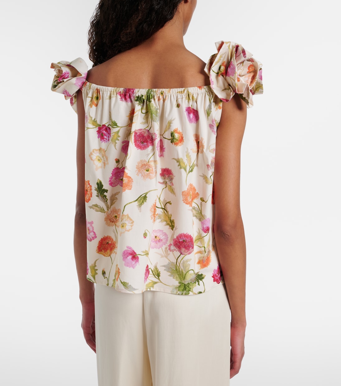Floral-appliqué off-shoulder cotton-blend top | Carolina Herrera