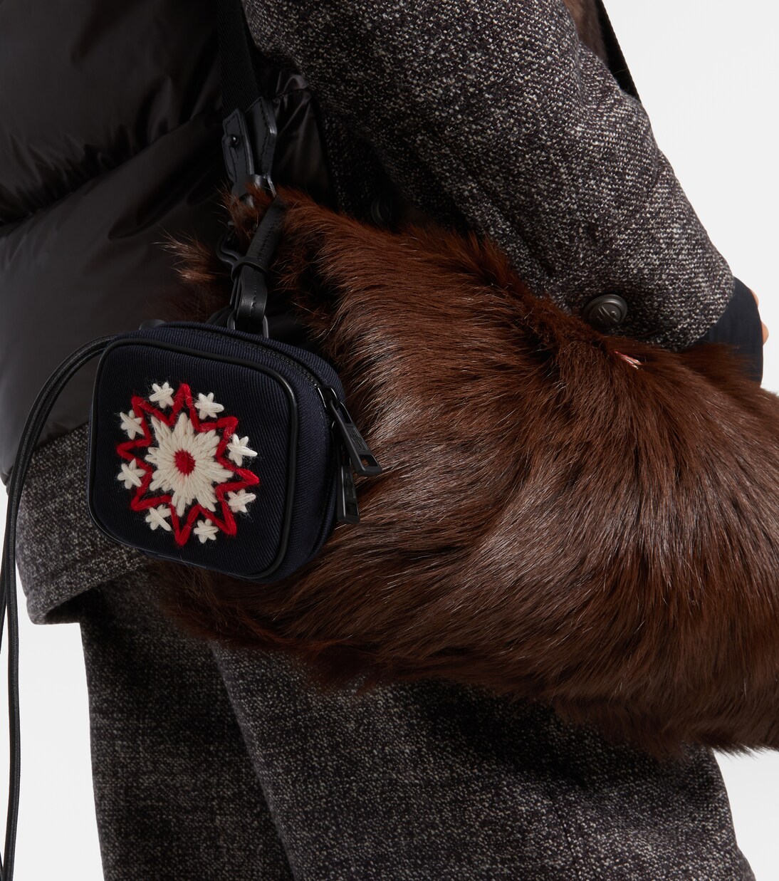 Embroidered leather-trimmed clutch | Moncler