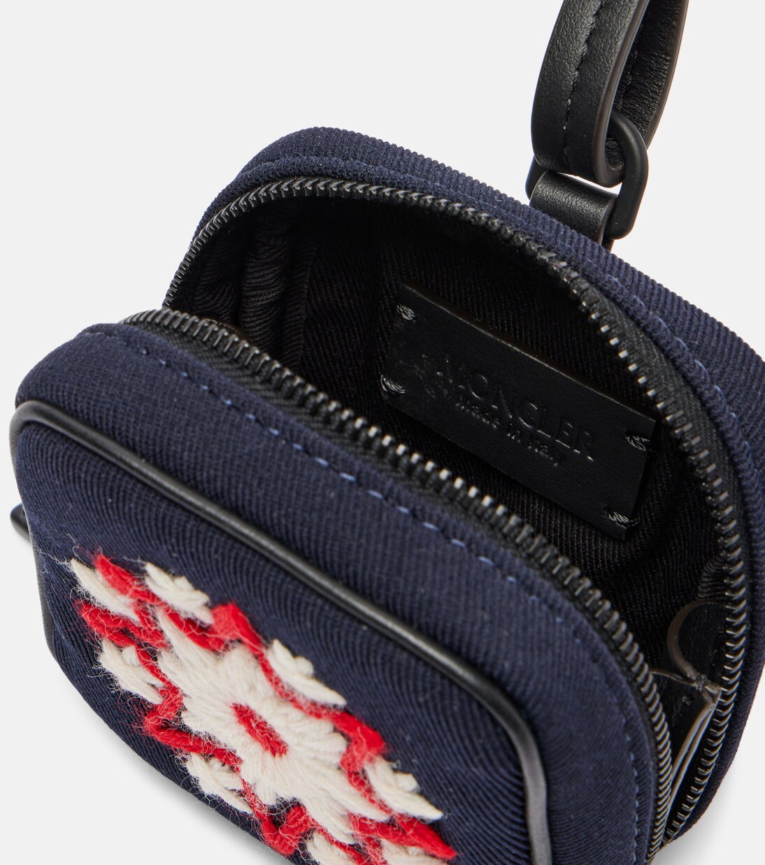 Embroidered leather-trimmed clutch | Moncler