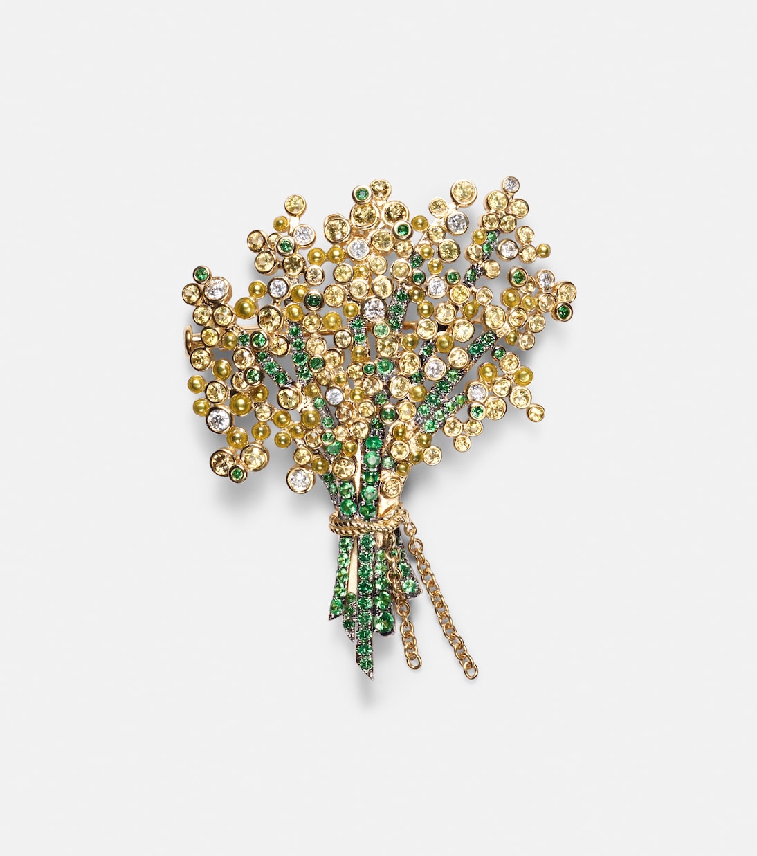 Halskette Broche Mimosa aus 18kt Gelbgold (750/1000) und 9kt Gelbgold (375/1000) mit Emaille und Edelsteinen | Yvonne Léon