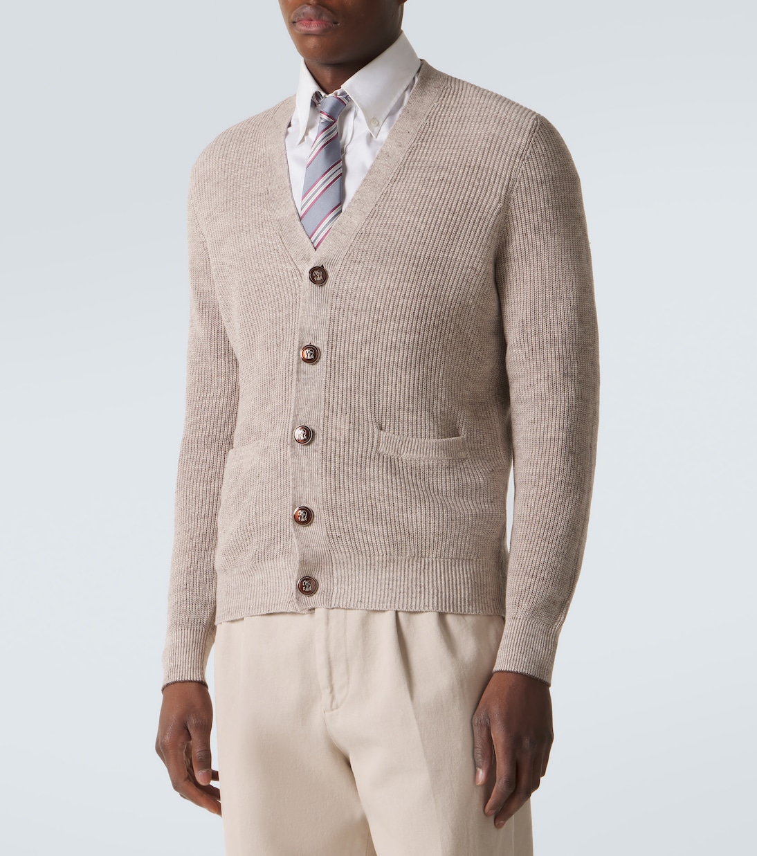 Ribbed-knit linen and cotton cardigan | Brunello Cucinelli