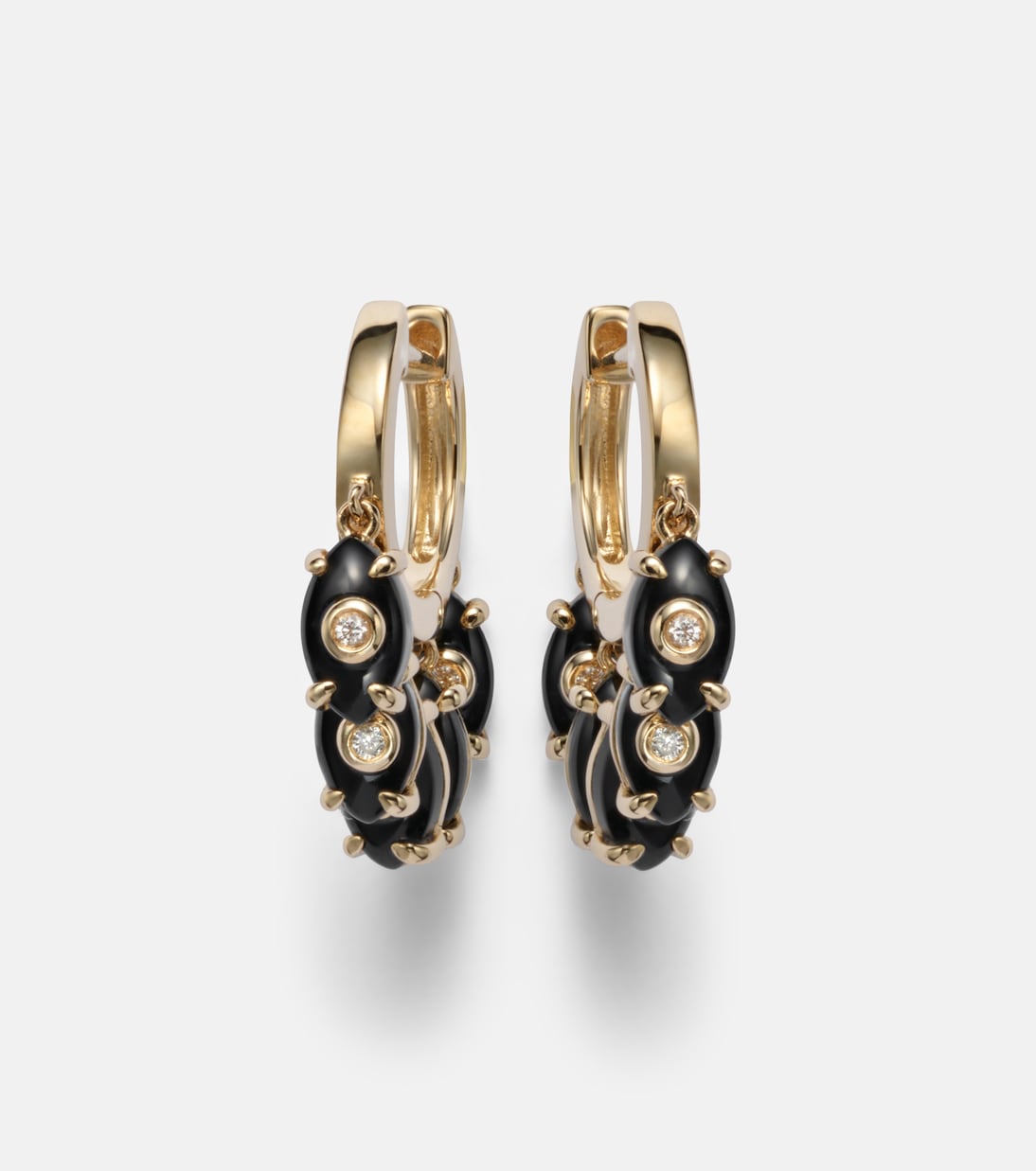 Ohrringe aus 14kt Gelbgold (585/1000) mit Diamanten und Onyx | Sydney Evan