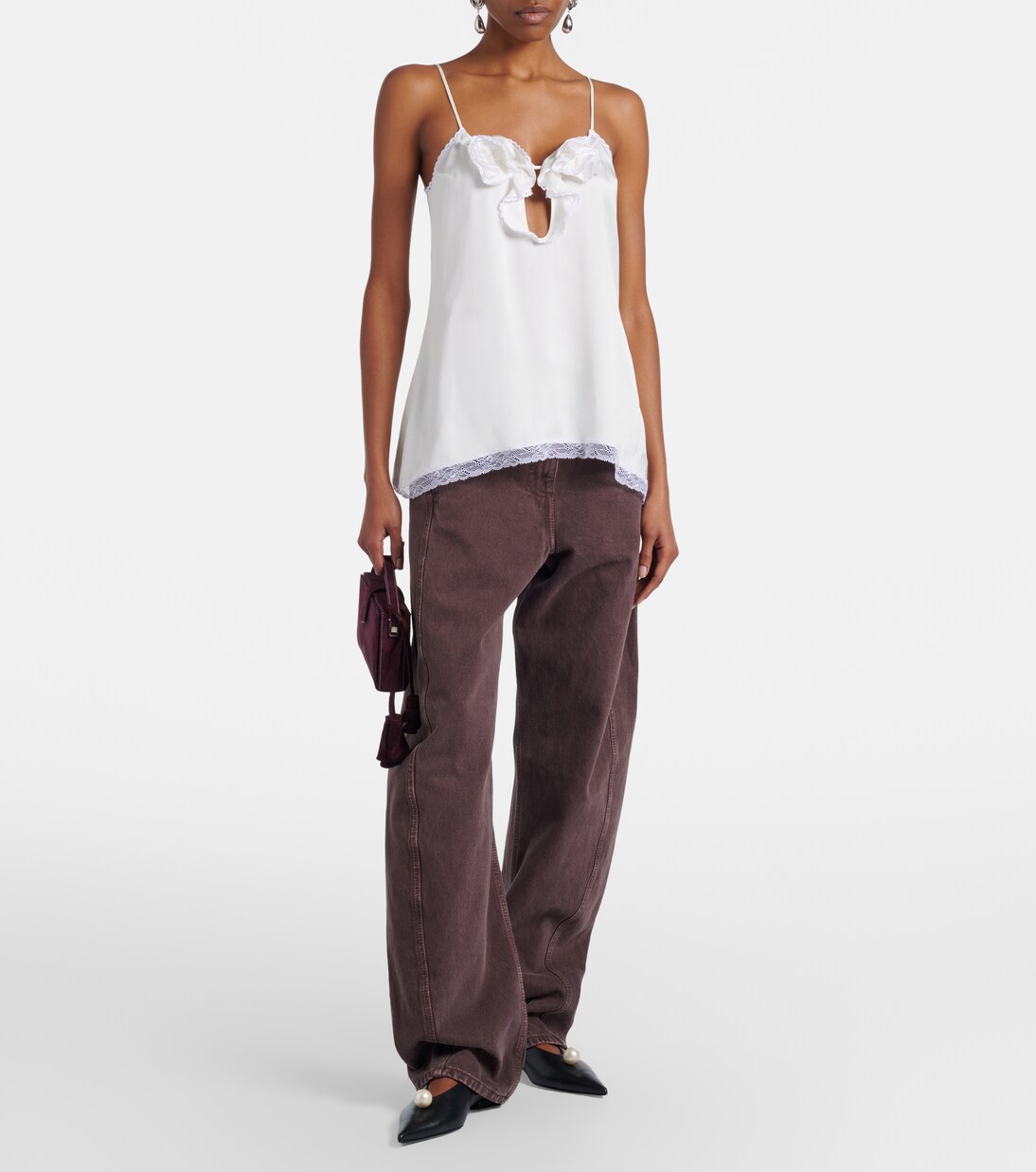 Floral-appliqué lace-trimmed silk satin camisole | Magda Butrym