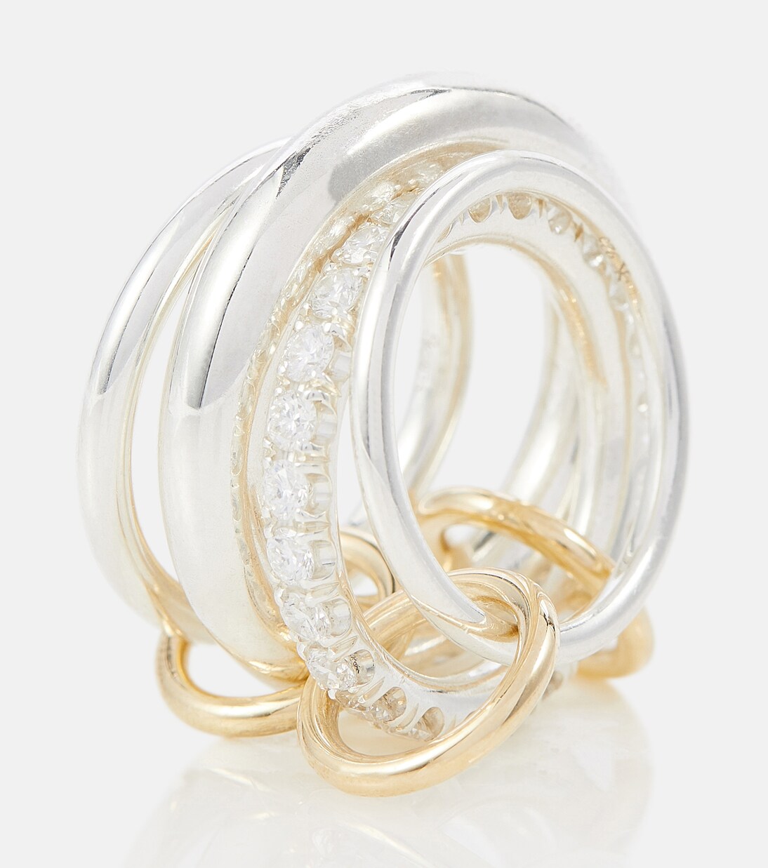 Luna di Spinelli Kilcollin: Anelli intrecciati in oro 18kt e argento con diamanti bianchi per uno stile giovane e raffinato