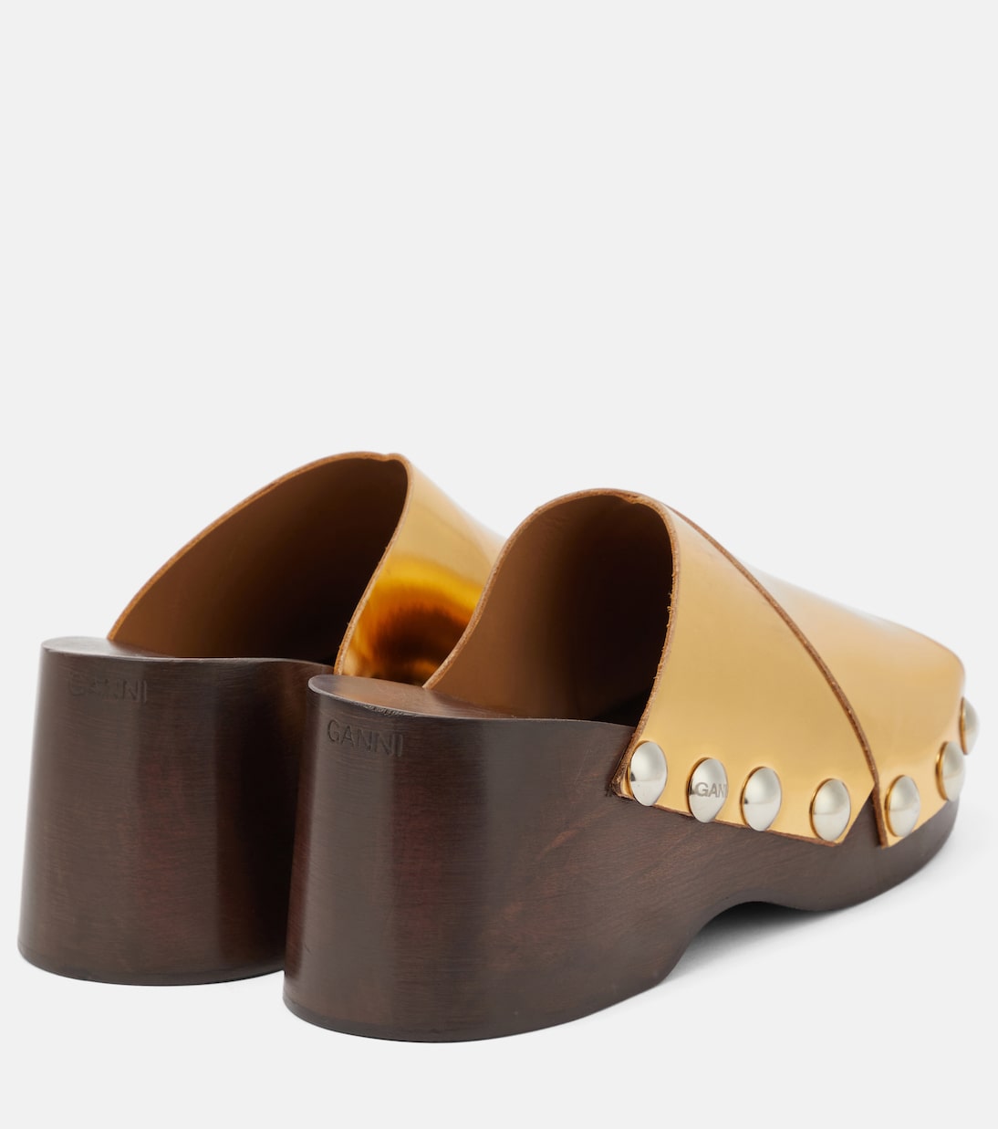 Mules en cuir métallisé à ornements | Ganni