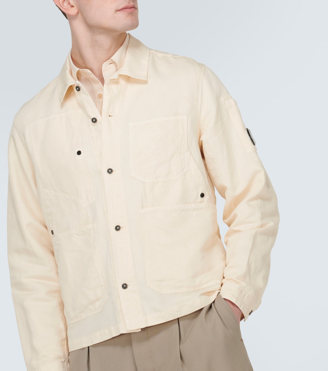 Single-breasted cotton and linen overshirt | C.P. Company