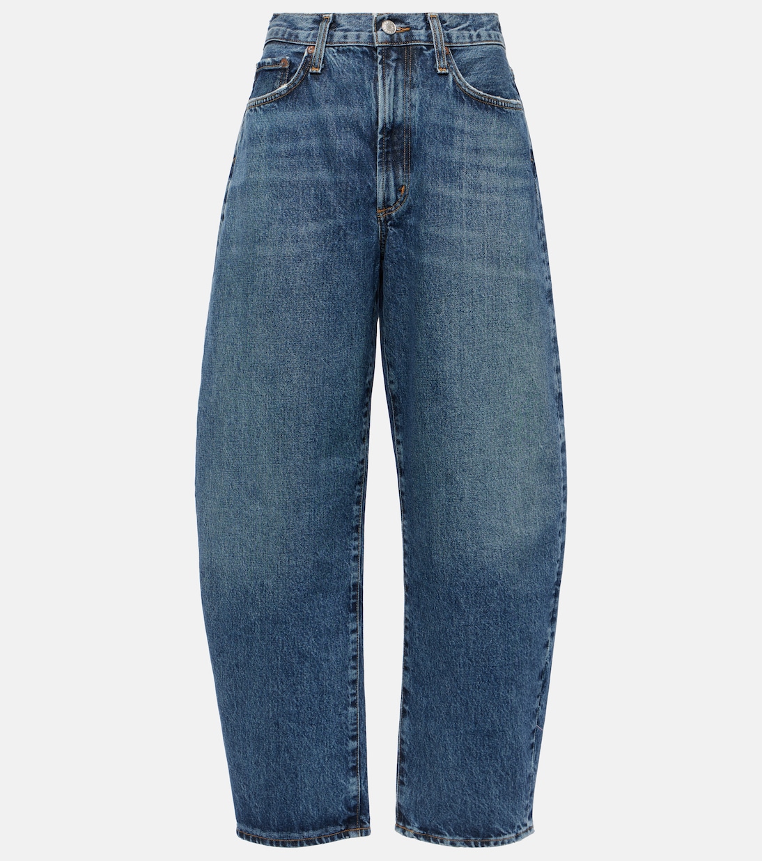 Balloon high rise barrel leg jeans in blue Agolde Mytheresa
