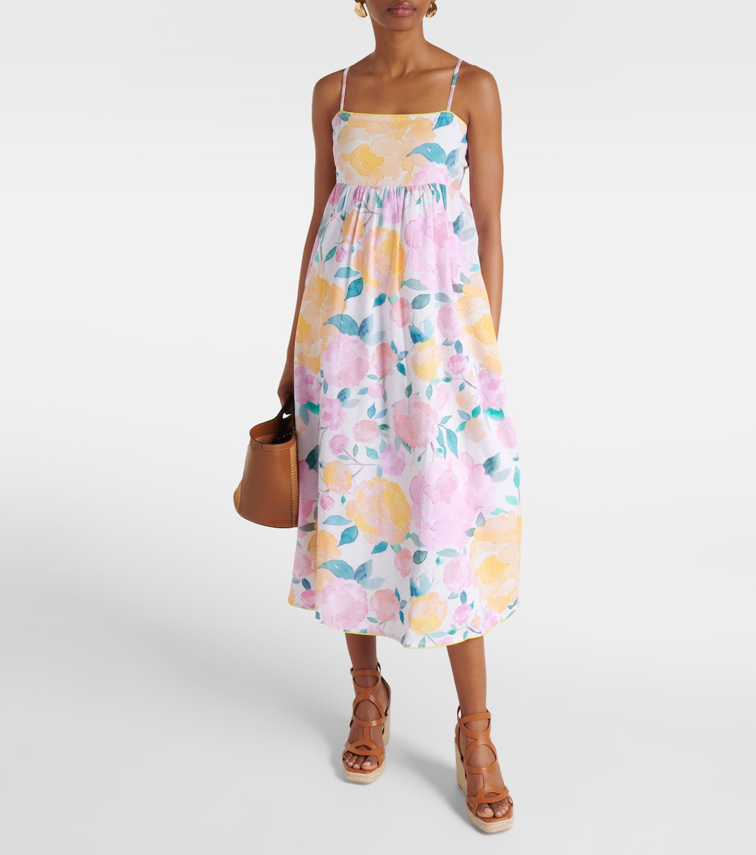 Abito midi in misto cotone e lino con stampa | Juliet Dunn