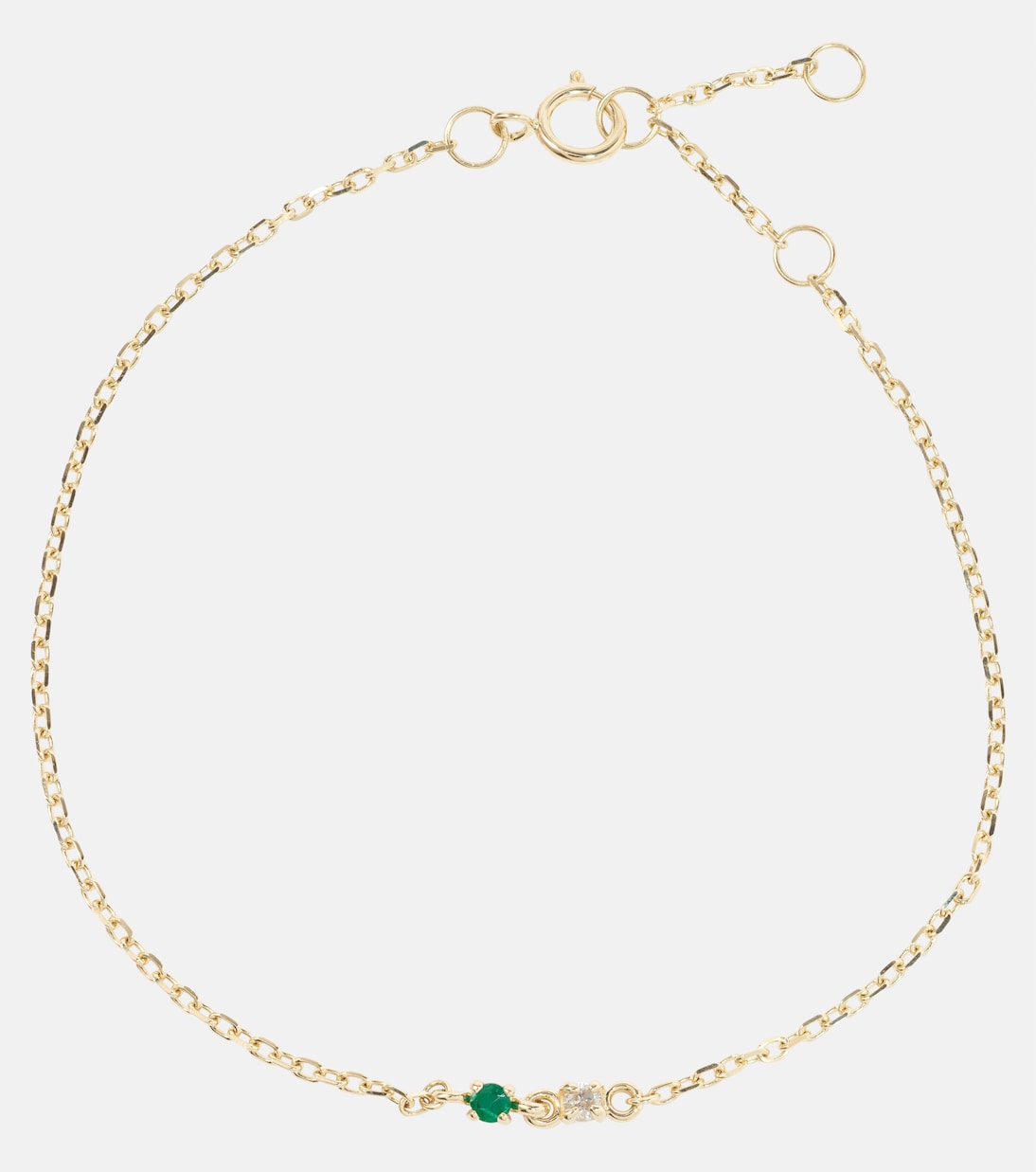 Tiny Emerald Goddess 14kt gold bracelet with emerald and diamonds | Stone and Strand