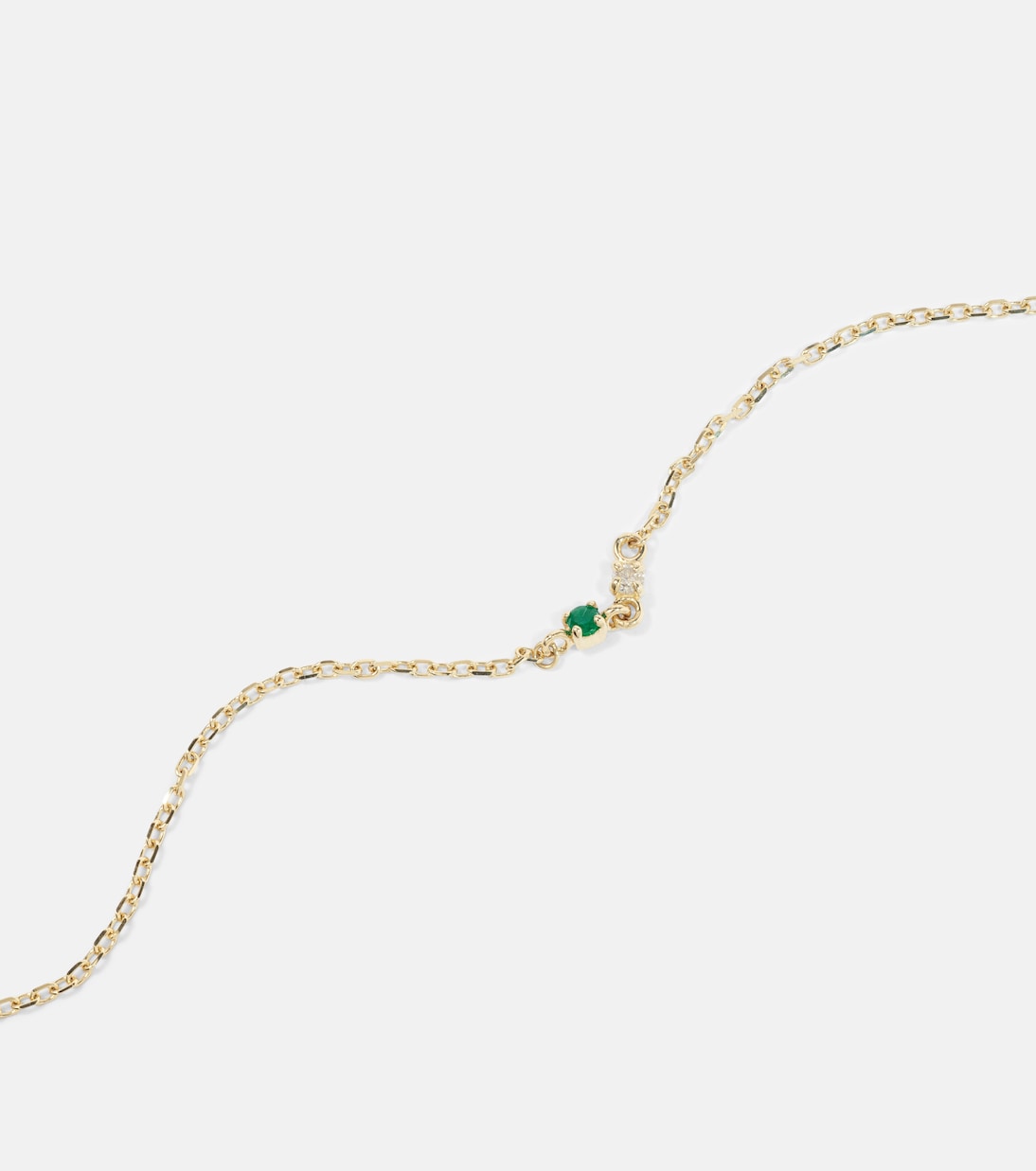 Tiny Emerald Goddess 14kt gold bracelet with emerald and diamonds | Stone and Strand