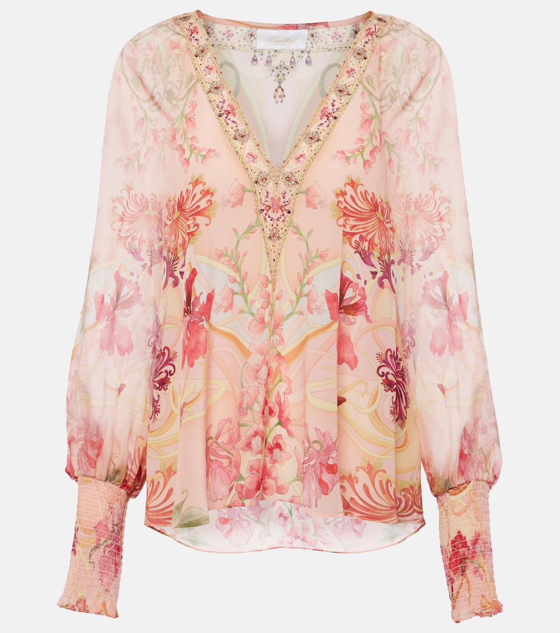 Verziertes Top  Blossoms and Brushstrokes aus Seide | Camilla