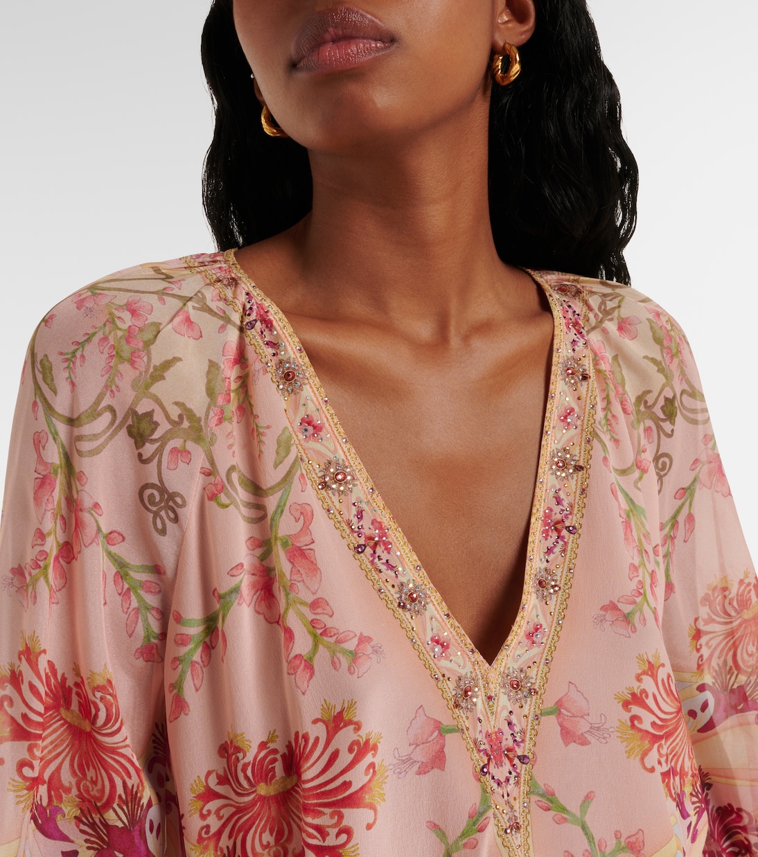 Verziertes Top  Blossoms and Brushstrokes aus Seide | Camilla